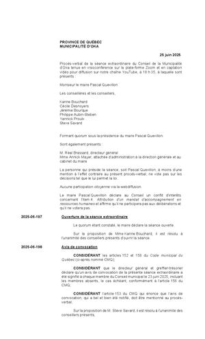2025-06-25 - Projet de procès verbal séance extraordinaire