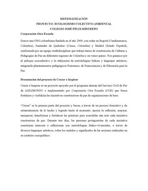 Prae Ecologismo Colectivo Ambiental Sistematizacion Colegio José Felix Restrepo Final