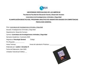 Plan De Curso Psicología General De Investigaciones Criminales Y Seguridad 2025