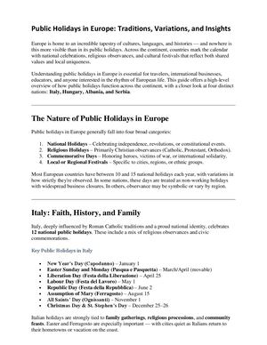 Public Holidays In Europe