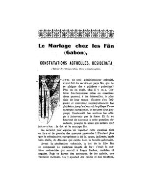 Le Mariage Chez Les Fân Par Mgr L. Martrou, 1914