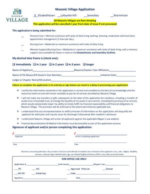 Masonic Village at Elizabethtown Application