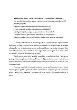 Ansiedad Matemática