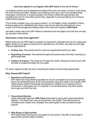 Voice Over Agents In Los Angeles Why Dpn Talent Is Your Go To Choice