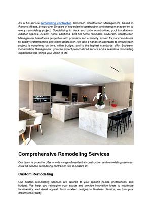 Soderson Construction Management - Trusted Remodeling Contractor in Rancho Mirage, CA