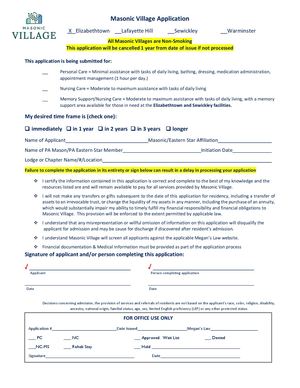 Masonic Village at Elizabethtown Application (Couples)