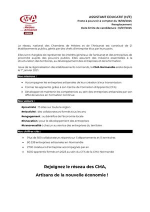 Offre Assistant éDucatif Dieppe