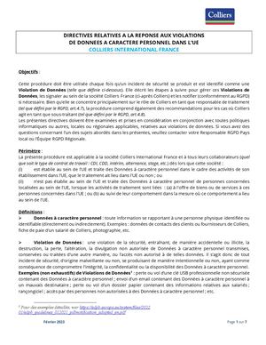 Procédure En Cas De Violation De Données Personnelles
