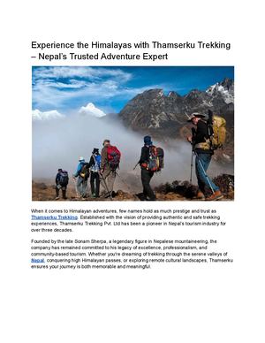 Experience The Himalayas With Thamserku Trekking – Nepal’s Trusted Adventure Expert