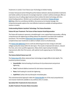 Treatments in London: From Fotona Laser Technology to Holistic Healing