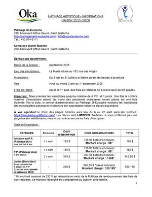 2025 - Information Patinage Artistique Saison 2025-2026