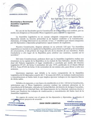 Traslado Temporal De La Asamblea Legislativa A Cancilleria