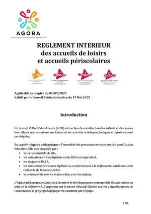Règlement intérieur ALSH enfance
