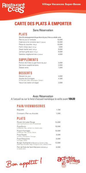 Carte Plats Emporter 2025