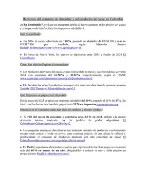 Consumo De Chocolate Y Subproductos De Cacao En Colombia