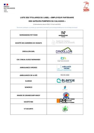 Liste Des Titulaires Du Label Employeur Partenaire Sdis Du Calvados