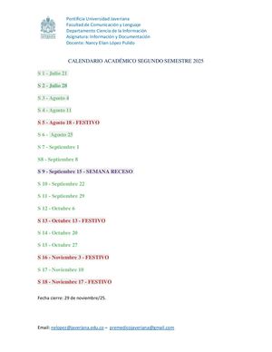 Calendario Académico Segundo Semestre 2025
