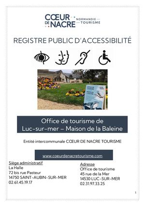 REGISTRE PUBLIC ACCESSIBILITÉ OFFICE DE TOURISME DE LUC SUR MER