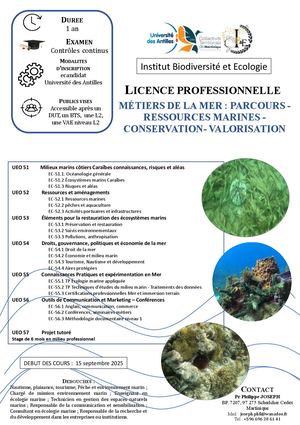 Licence professionnelle Métiers de la mer Ressources marines - conservation - valorisation