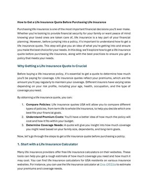 Sample Life Insurance Quotation Calaméo - Life Insurance Quote