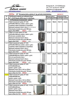 19 colių komutacinių spintų ir jų priedų kainininkas 2023.01.07