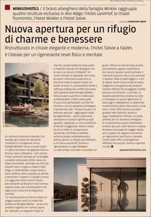 HOTEL WINKLER SU IL SOLE 24 ORE 21.07.2025