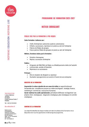Programme Metier Dirigeant 2025 2027