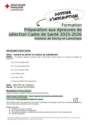 Dossier D'inscription Formation Préparatoire Cadre de santé