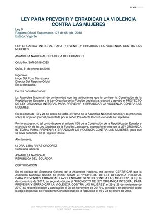 Ley Prevenir Y Erradicar Violencia Mujeres