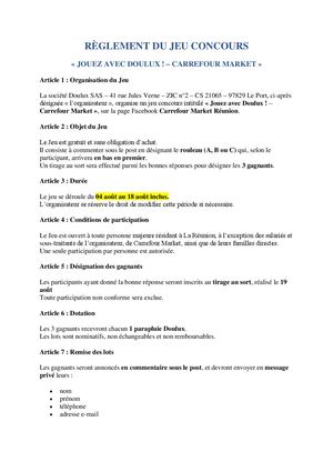 Règlement Du Jeu Concours Carrefour Market X Doulux