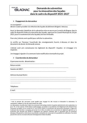 Demande de subvention façades Blagnac 2023-2025