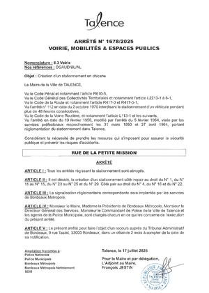 Arrêté N°1678 2025 Création D'un Stationnement En Chicane Rue De La Petite Mission Tx Publié Le 22 07 2025