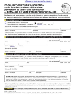 Procuration pour l'inscription sur la liste électorale permettant de verser une contribution et demande de vote par correspondance