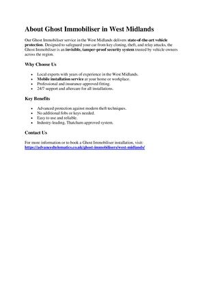 About Ghost Immobiliser In West Midlands