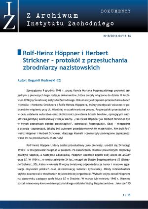 8/2016: Rolf-Heinz Höppner i Herbert Strickner - protokół z przesłuchania zbrodniarzy nazistowskich