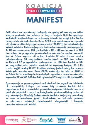 Koalicja Onkozdrowia Kobiet - Manifest