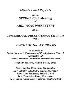 2025 Spring Minutes Arkansas Presbytery, Faith Hopewell New Hope , March 14 15 2025