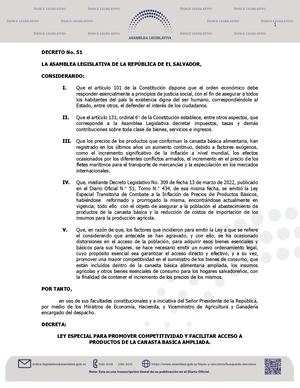 Ley Especial Para Promover Competitividad Y Facilitar Acceso AProductos De La Canasta Basica Ampliada