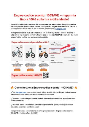 Engwe Codice Sconto 100save – Risparmia Fino A 100 €