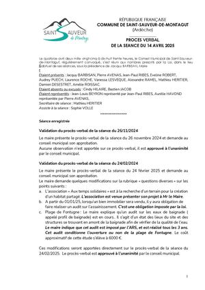 Pv De La Séance Du 14 04 25