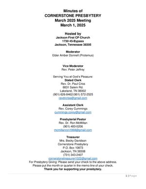 Minutes Of Cornerstone Presbytery 03012025