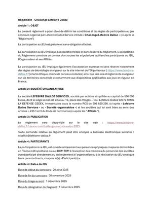 Règlement Challenge Lefebvre Dalloz - Avocats