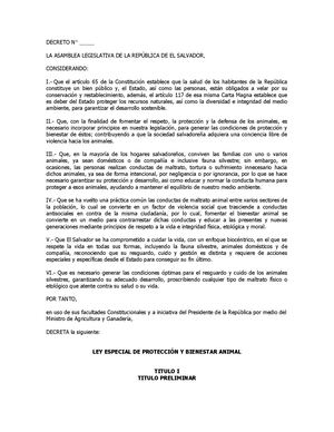 Ley Especial De Proteccion Y Bienestar Animal