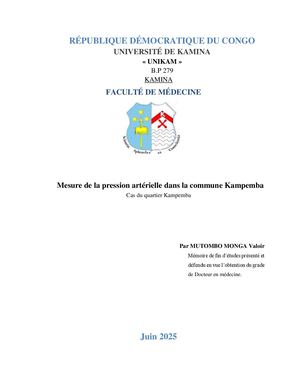 Pression Artérielle Dans La Commune Kampemba