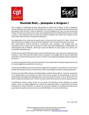 Communiqué Rachida Dati Planquée à Avignon 28072025