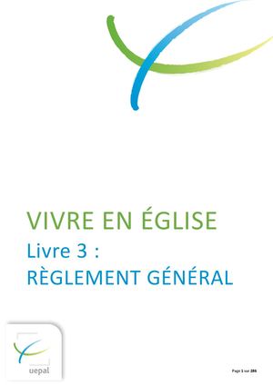 Vivre En Eglise Livre 3-Règlement Général
