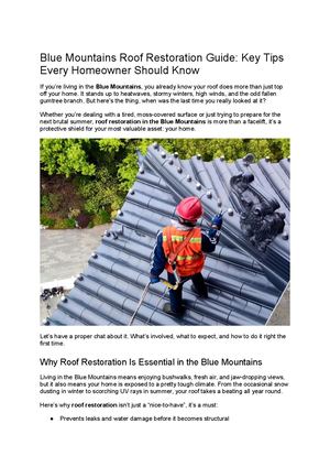 Blue Mountains Roof Restoration Guide Key Tips Every Homeowner Should Know