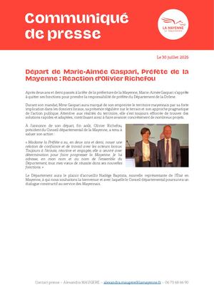 Départ de Marie-Aimée Gaspari, Préfète de la Mayenne : Réaction d’Olivier Richefou