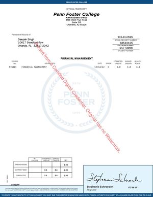 Penn Foster College Transcript Of Deepak Singh July 29, 2025