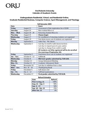 Fall 2025 Spring 2026 Residential & Virtual Academic Calendar & Refund Schedule